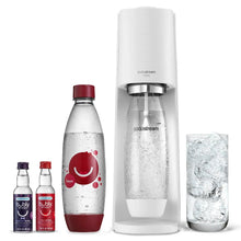 SodaStream Terra sparkling water maker starter kit with white base and two water bottles
