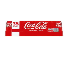 Side view of red Coca-Cola original taste can carton with barcode label
