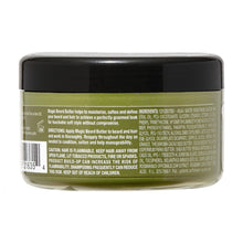 Beard butter balm jar back view with ingredient label and black lid