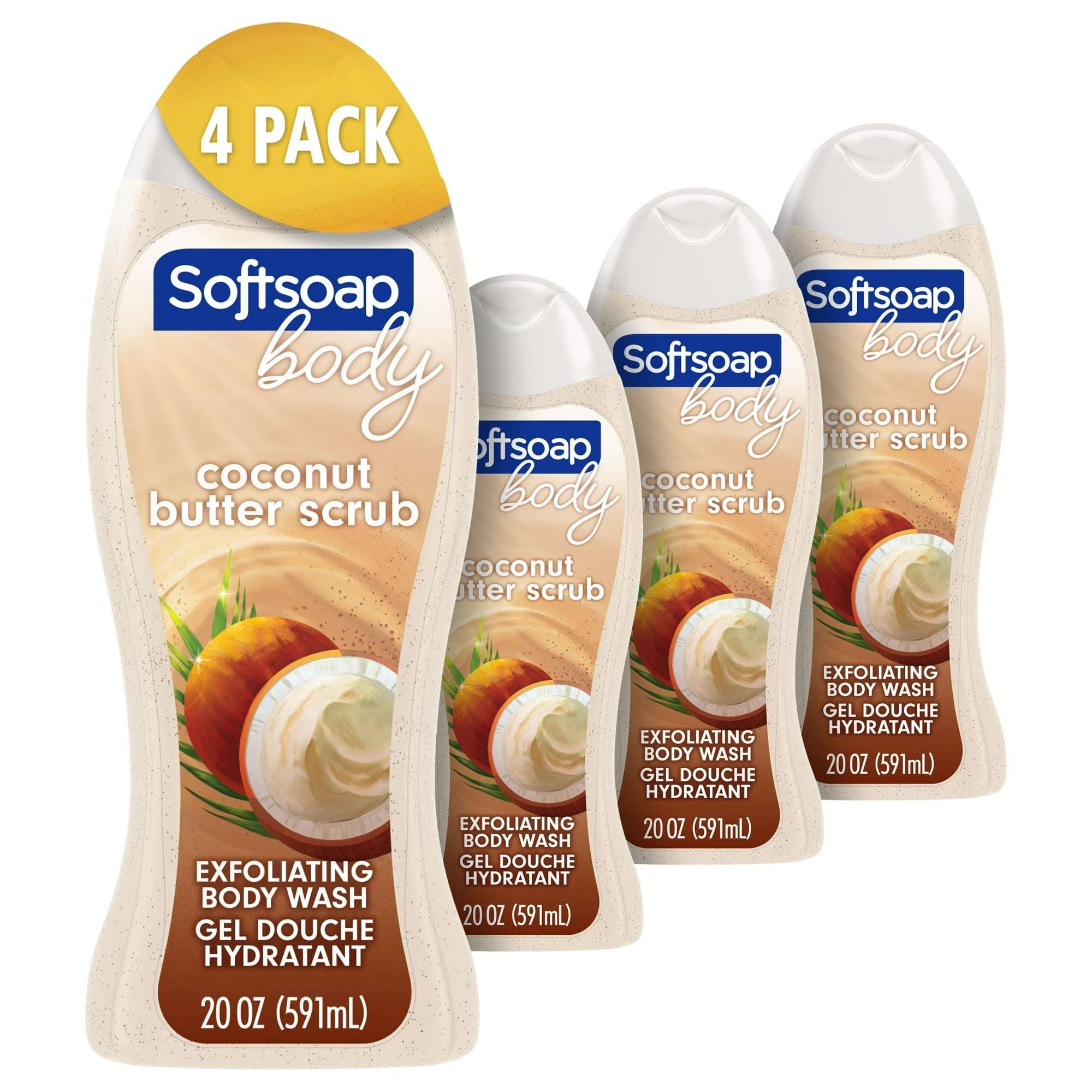 Softsoap Exfoliating Body Wash, All Skin Types, Coconut Butter, 20 fl oz Bottle
