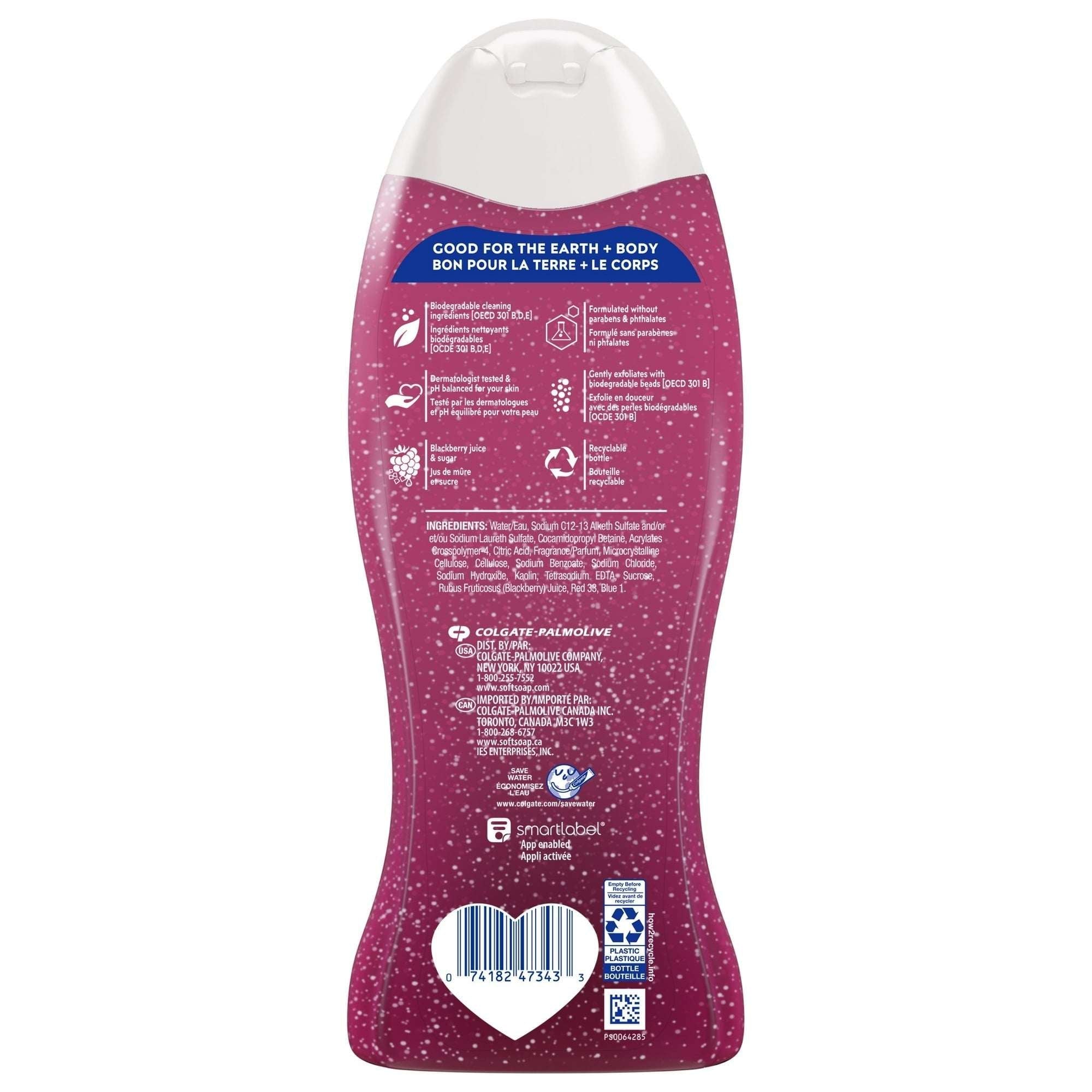 Softsoap Exfoliating Body Wash, All Skin Types, Blackberry Sugar, 20 fl oz Bottle