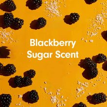 Blackberry Sugar Scent promotional graphic with blackberries and sparkle