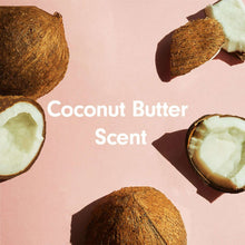 Coconut butter scent promotional graphic with coconut halves