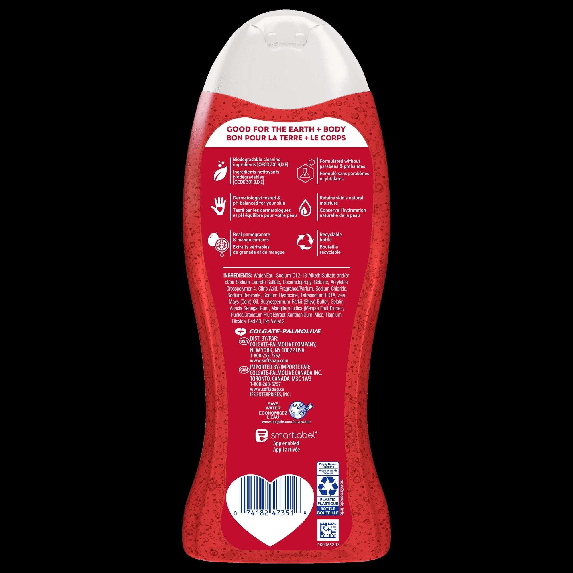 Softsoap Moisturizing Body Wash, All Skin Types, Juicy Pomegranate and Mango, 20 fl oz Bottle