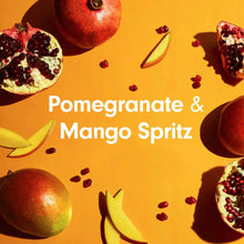 Pomegranate & mango spritz scent graphic with fruit slices and droplets