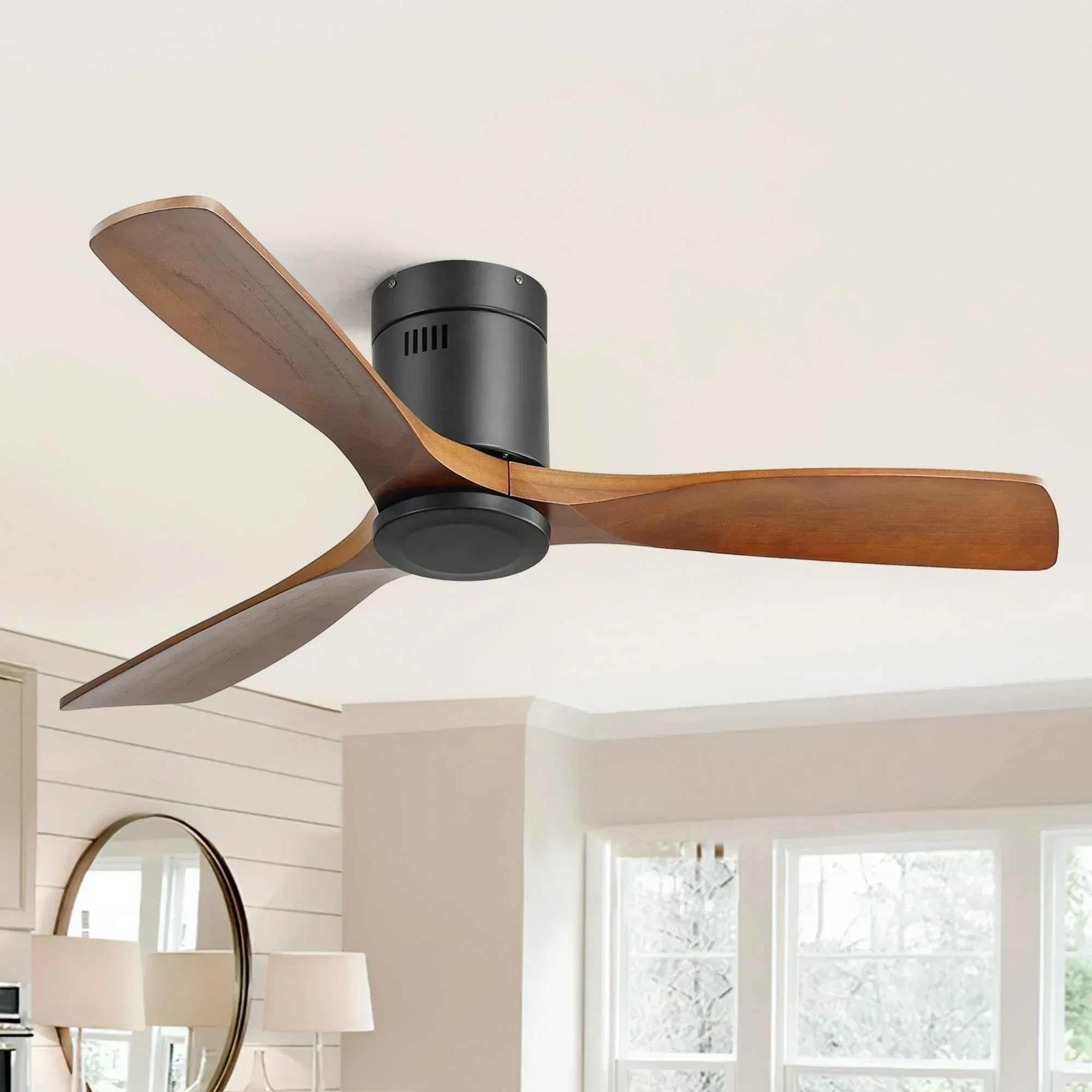 Sofucor 52 Inch Modern Flush Mount Ceiling Fan with Wood Blades