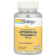 Vitamin C supplement bottle with Solaray label and white cap, 100 vegcaps