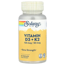 Vitamin D3 + K2 vegcap supplement bottle, yellow label, 60 vegcaps
