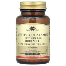Solgar Methylcobalamin 1000 mcg nuggets bottle, 60 count, amber glass with gold cap