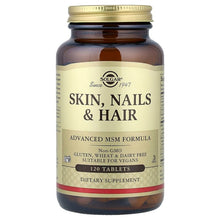Solgar Skin, Nails & Hair Advanced MSM Formula bottle, 120 tablets, amber glass.