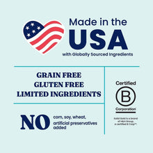 Made in the USA label panel for grain-free, gluten-free limited-ingredient dog topper