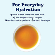 Cup of bone broth liquid with label text for Solid Gold dog food hydration topper