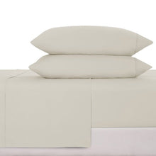 Microfiber sheet set folded with solid light beige pillow shams and sheets