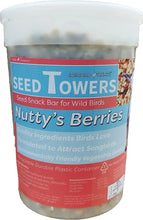 Bird seed bar container, Seed Towers Nutty's Berries label on white plastic tub