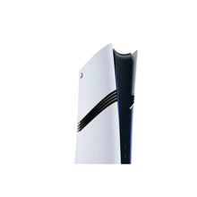 PlayStation 5 Pro console close-up of white panel, black trim and vented top