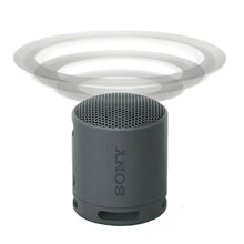 Dark gray portable Bluetooth speaker with circular mesh grille on top