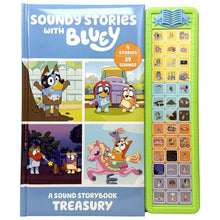 Soundy Stories with Bluey sound book, front cover with green sound-button strip