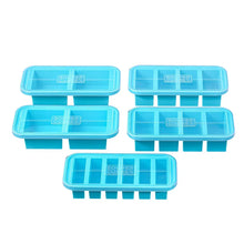 Turquoise silicone freezer storage tray set with divider compartments and lids, 5 pack