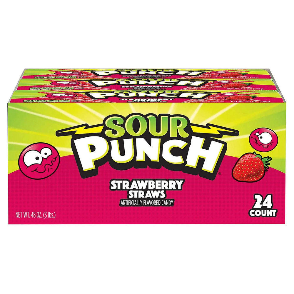 Sour Punch Straws, Strawberry, 2 oz, 24-count - USA MEGA SHOP