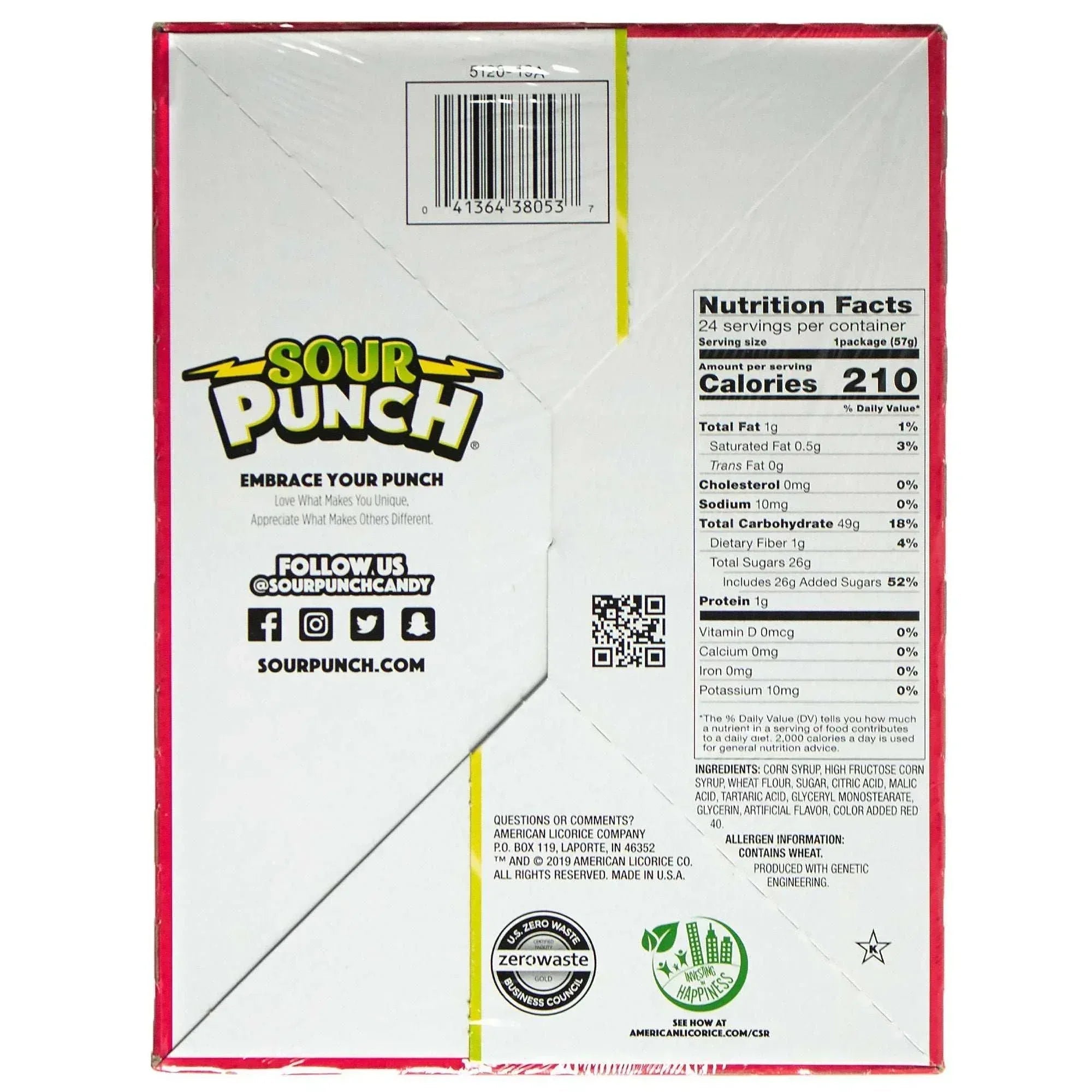 Sour Punch Straws, Strawberry, 2 oz, 24-count