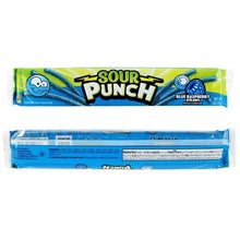 Sour Punch blue raspberry straws candy wrapper with side panel and barcode