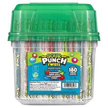 Sour Punch Twists variety container with front label and assorted candy sticks visible