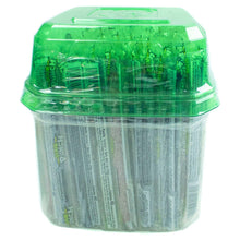 Sour Punch Twists container with green lid showing assorted candy sticks inside