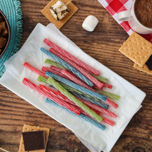 Sour Punch Twists candy sticks in mixed colors on a white wrapper