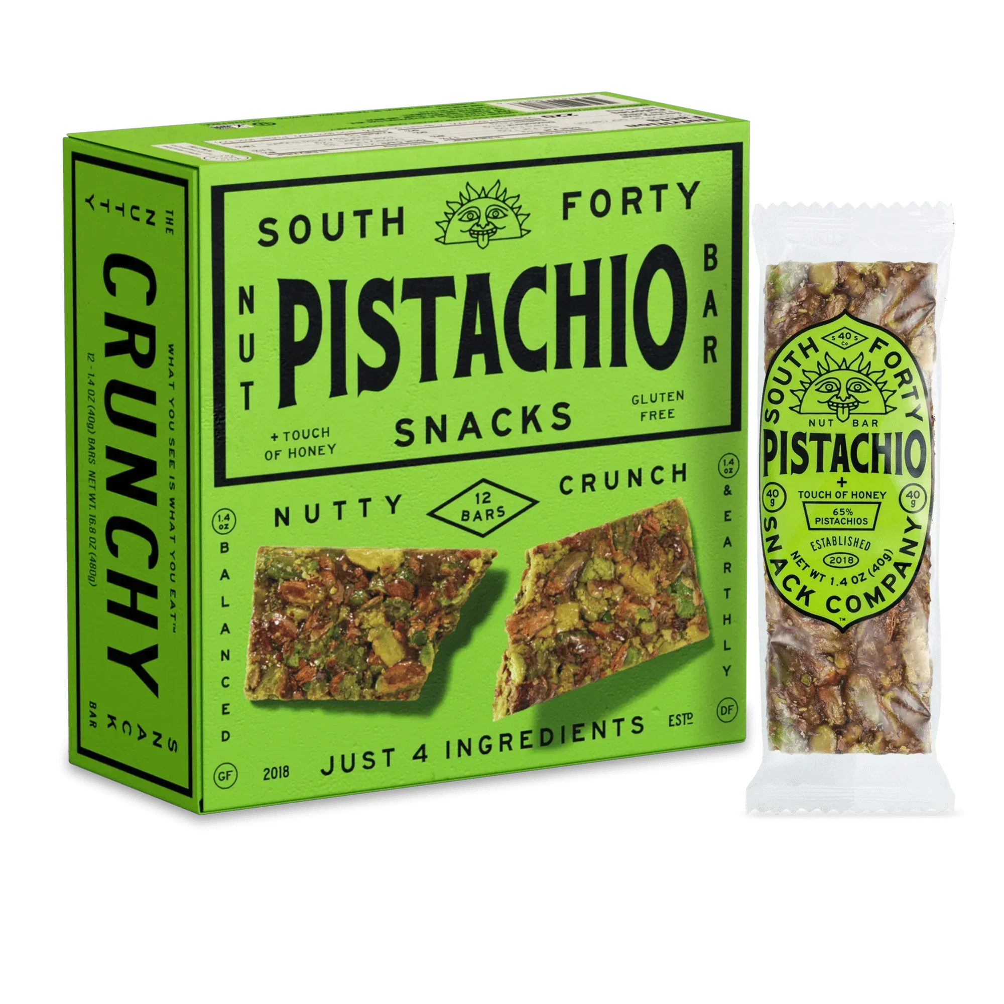 South 40 Snacks Crunchy Pistachio Nut Bars, 12 pack