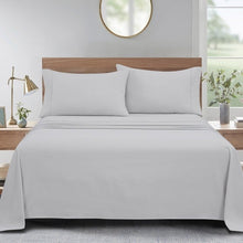 Microfiber sheet set with solid white flat sheet, fitted sheet, and two pillowcases