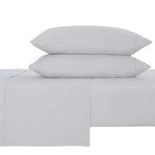 Microfiber sheet set with two solid white pillowcases and neatly folded flat sheet