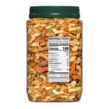 Gourmet hunter mix jar back label with mixed nuts inside, green cap