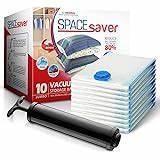 Vacuum storage bag set with roll-up pump and stacked bags in box packaging