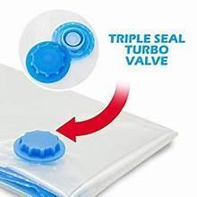 Vacuum storage bag valve detail with triple-seal turbo valve and opening