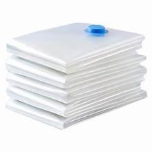 Vacuum storage bags, stacked with blue turbo valve cap