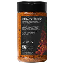 Birria seasoning jar back with product description and serving instructions icons