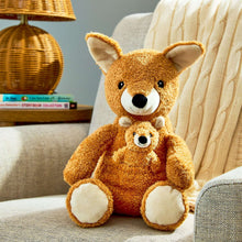 Brown kangaroo plush toy sitting with smaller pouch kangaroo