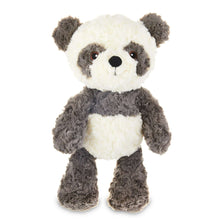 Panda plush full view with gray ears, white belly patch, and fuzzy coat