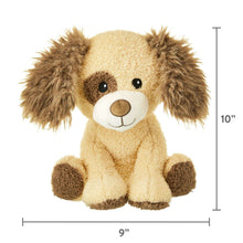 Beige puppy plush with brown floppy ears and embroidered face, seated
