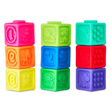 Colorful numbered sensory stacking vinyl blocks set, with raised animal and symbol designs