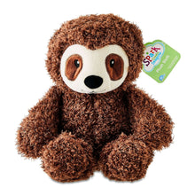 Spark Create Imagine brown sloth plush toy with white face, stitched eyes, curly fur, green tag