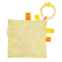Koala taggie crinkle toy back panel with crinkle stripes and yellow fabric tabs