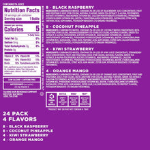 Sparkling Ice variety pack back panel with Nutrition Facts and flavors list.