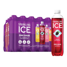 Sparkling Ice purple variety pack of multiple 17 fl oz zero-sugar bottles.
