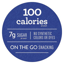 Blue label badge: 100 calories, 7g sugar, no synthetic colors or dyes