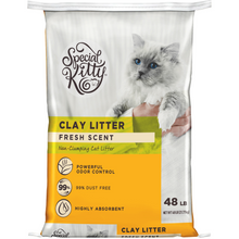 Clay cat litter bag with Special Kitty logo, gray cat, fresh scent, 48 lb