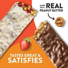 Protein meal bars collage featuring strawberry and chocolate peanut butter bars