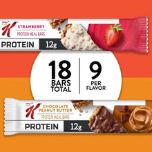 Protein meal bars variety pack with 18 bars total, 9 bars per flavor