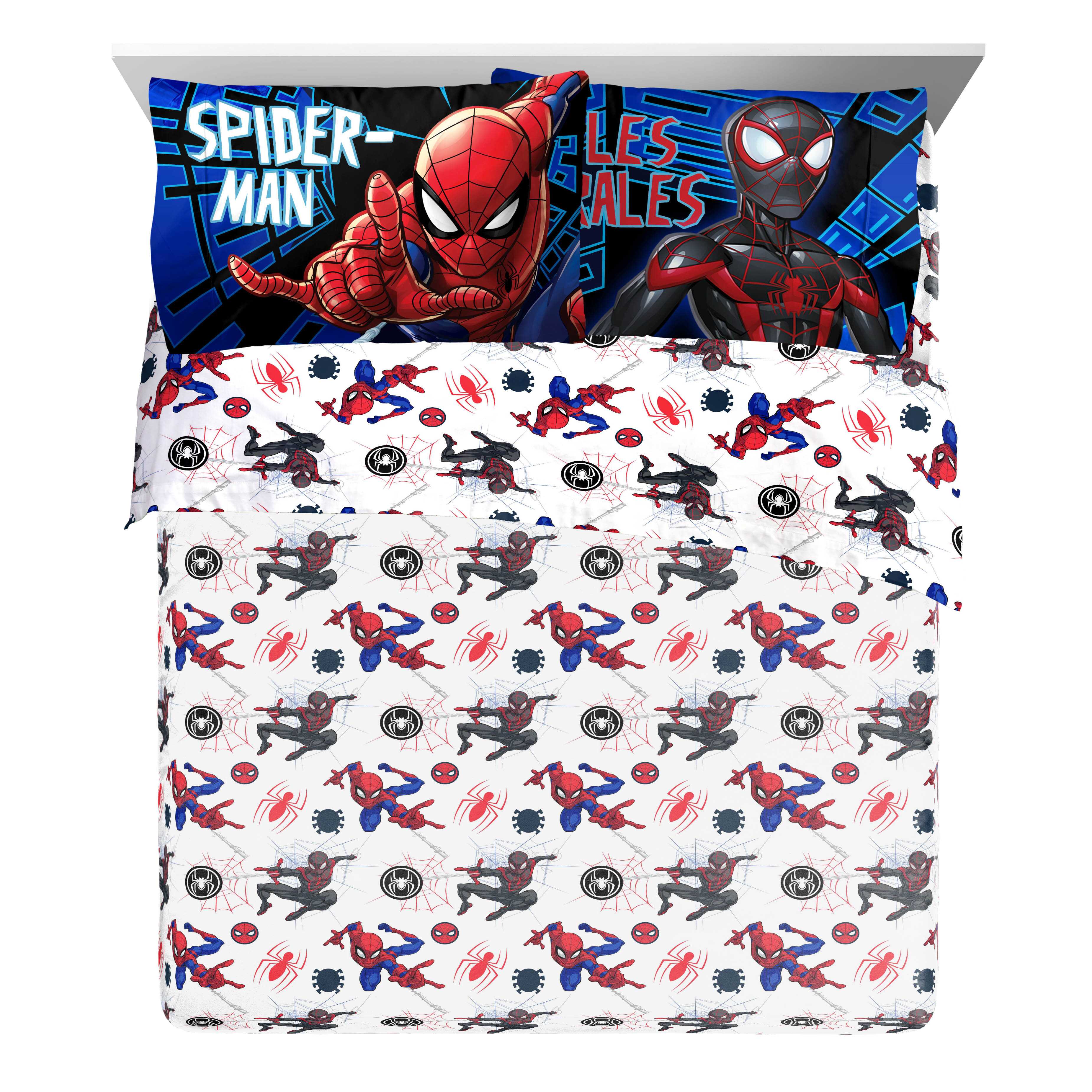 Spider-Man Kids 3-Piece Twin Sheet Set, Microfiber, White, Marvel