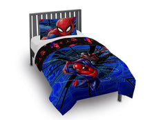 Twin/full Spider-Man reversible comforter set with blue front and black red back, plus pillowcase